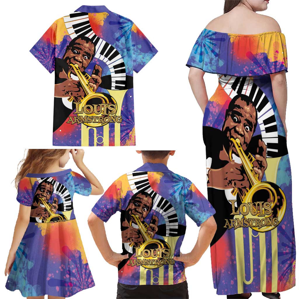 Satchmofest Family Matching Off Shoulder Maxi Dress and Hawaiian Shirt King Of Jazz What a Wonderful World - Wonder Print Shop