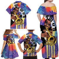 Satchmofest Family Matching Off Shoulder Maxi Dress and Hawaiian Shirt King Of Jazz What a Wonderful World - Wonder Print Shop