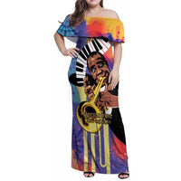 Satchmofest Family Matching Off Shoulder Maxi Dress and Hawaiian Shirt King Of Jazz What a Wonderful World - Wonder Print Shop