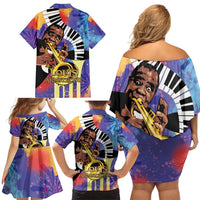 Satchmofest Family Matching Off Shoulder Short Dress and Hawaiian Shirt King Of Jazz What a Wonderful World - Wonder Print Shop