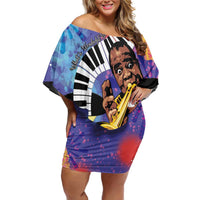 Satchmofest Family Matching Off Shoulder Short Dress and Hawaiian Shirt King Of Jazz What a Wonderful World - Wonder Print Shop