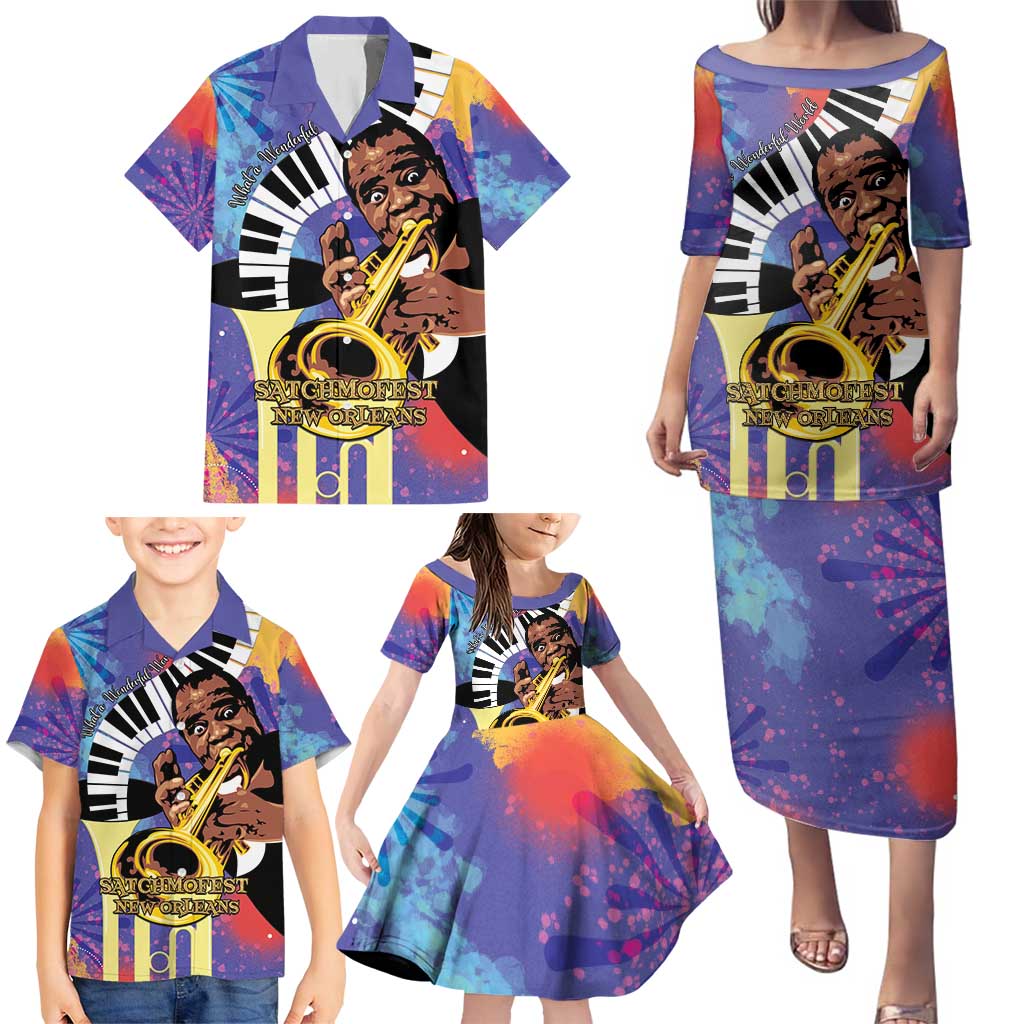 Satchmofest Family Matching Puletasi and Hawaiian Shirt King Of Jazz What a Wonderful World - Wonder Print Shop