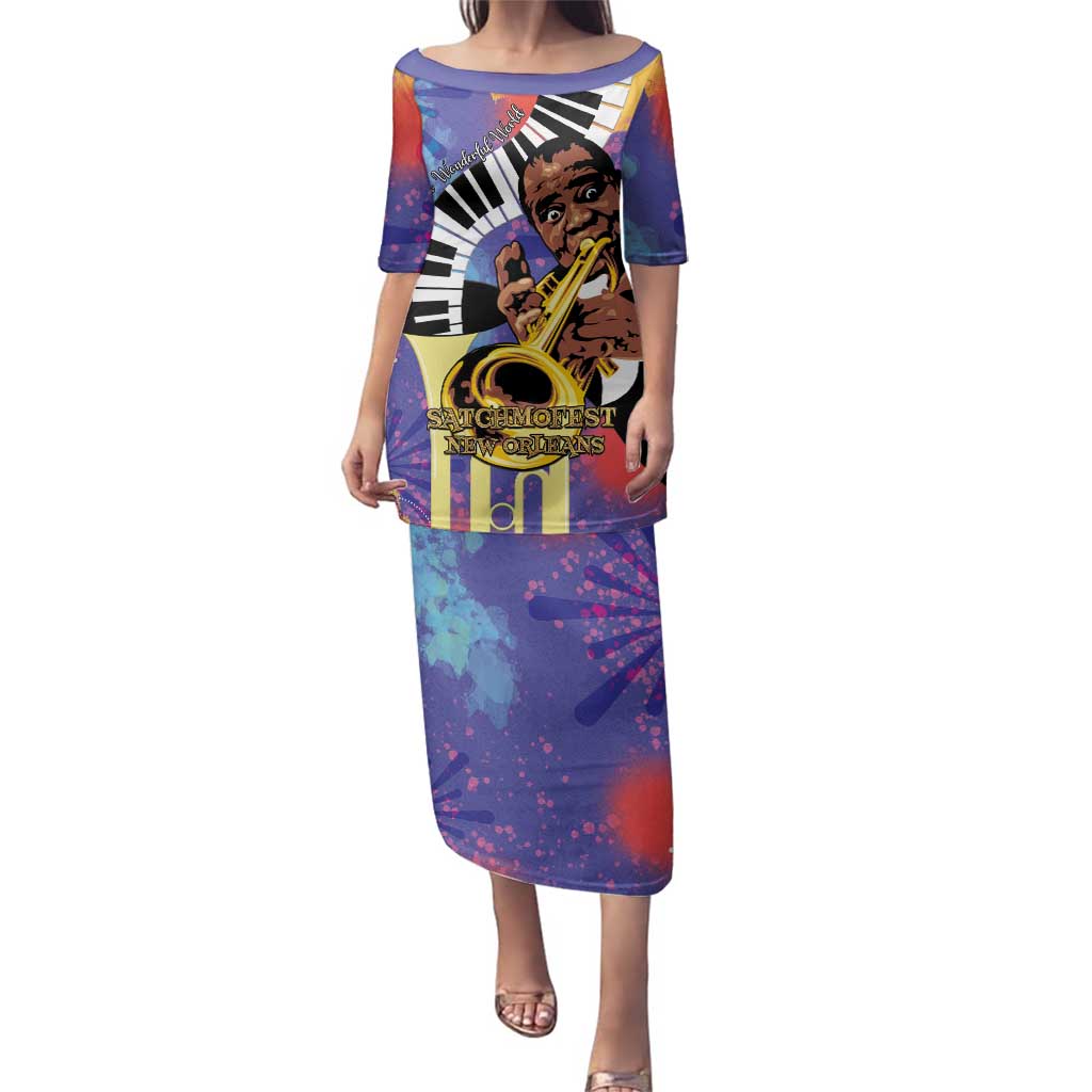 Satchmofest Family Matching Puletasi and Hawaiian Shirt King Of Jazz What a Wonderful World - Wonder Print Shop