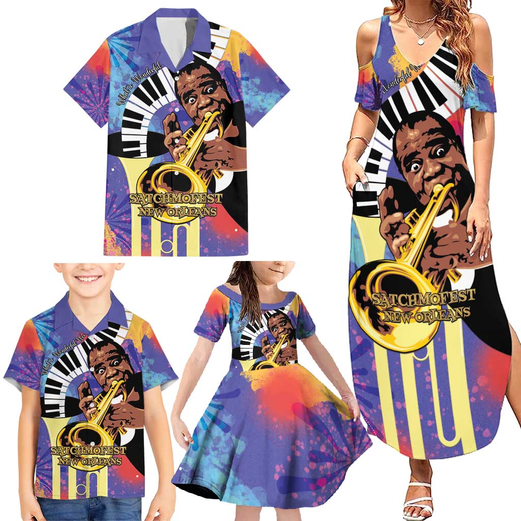 Satchmofest Family Matching Summer Maxi Dress and Hawaiian Shirt King Of Jazz What a Wonderful World - Wonder Print Shop