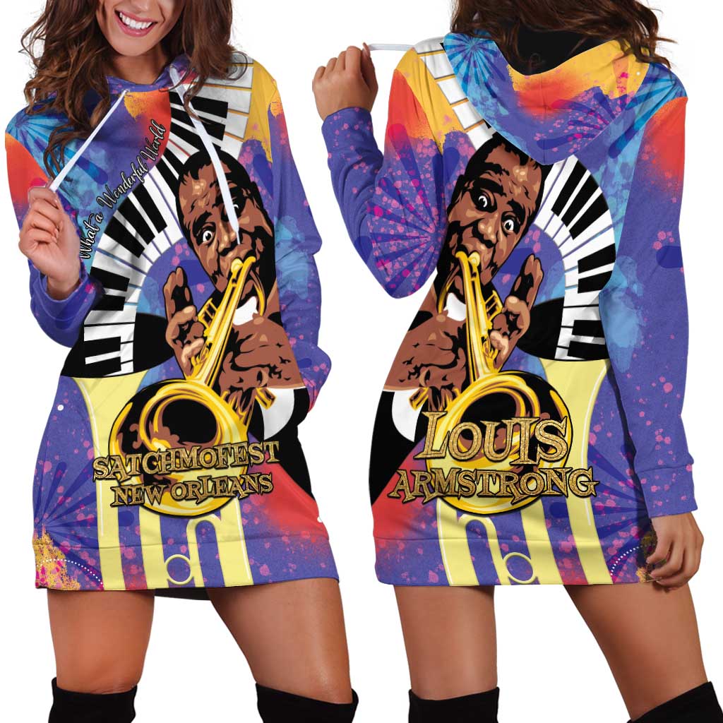 Satchmofest Hoodie Dress King Of Jazz What a Wonderful World - Wonder Print Shop