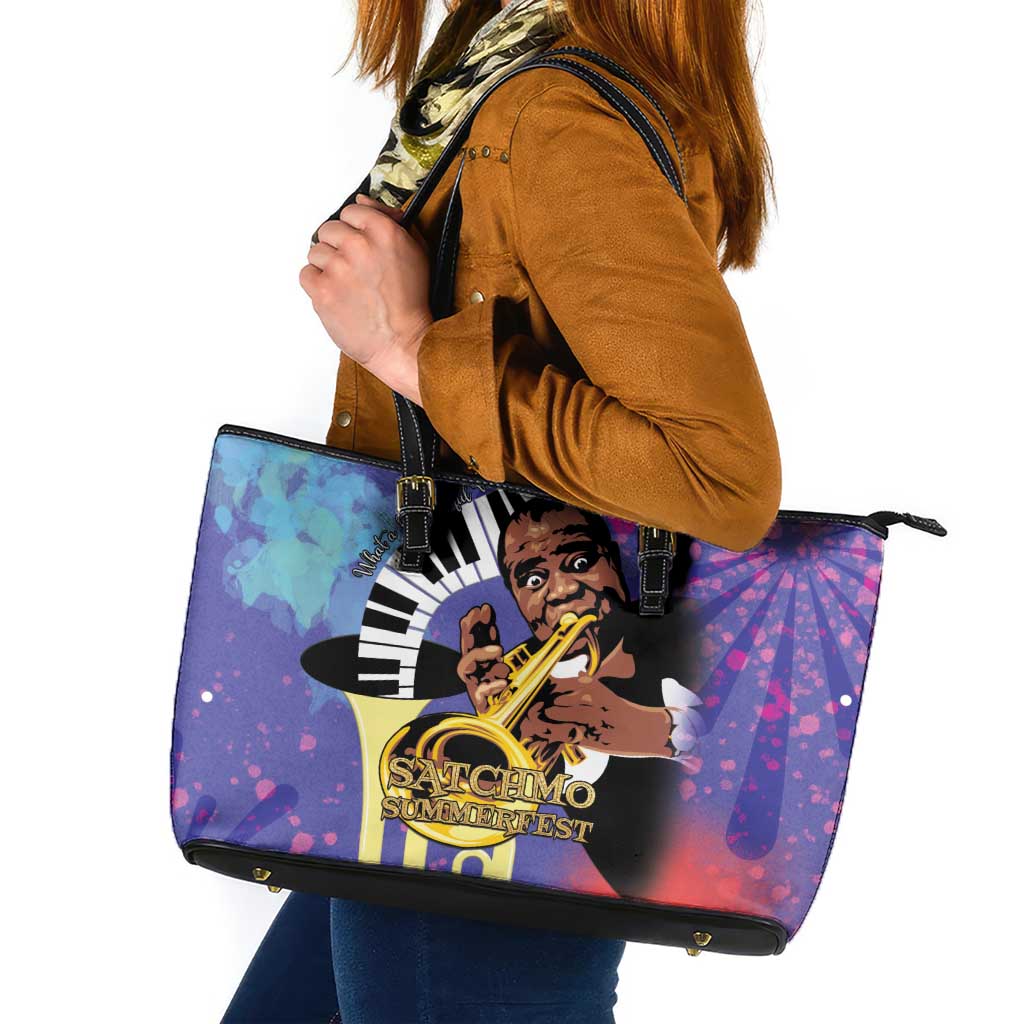 Satchmofest Leather Tote Bag King Of Jazz What a Wonderful World - Wonder Print Shop