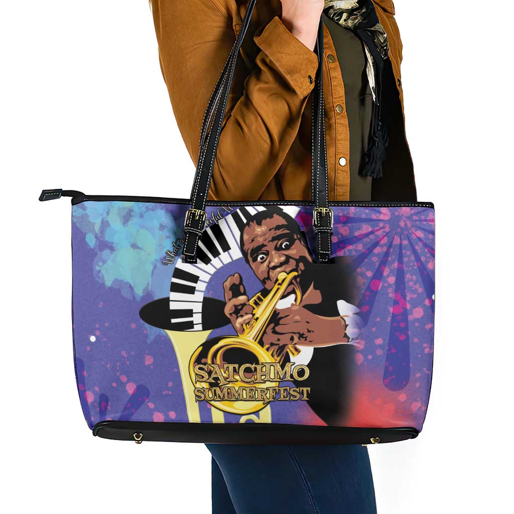 Satchmofest Leather Tote Bag King Of Jazz What a Wonderful World - Wonder Print Shop