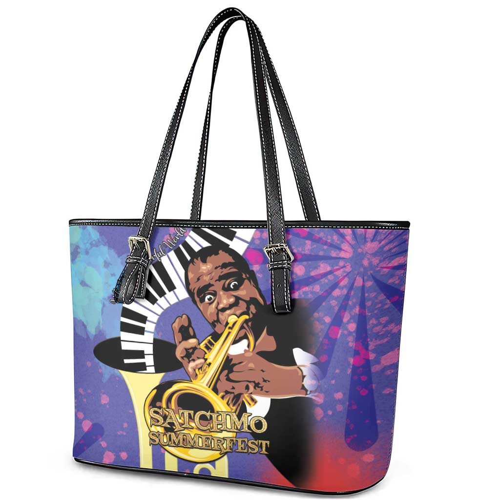 Satchmofest Leather Tote Bag King Of Jazz What a Wonderful World - Wonder Print Shop