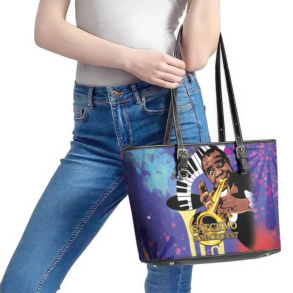 Satchmofest Leather Tote Bag King Of Jazz What a Wonderful World - Wonder Print Shop