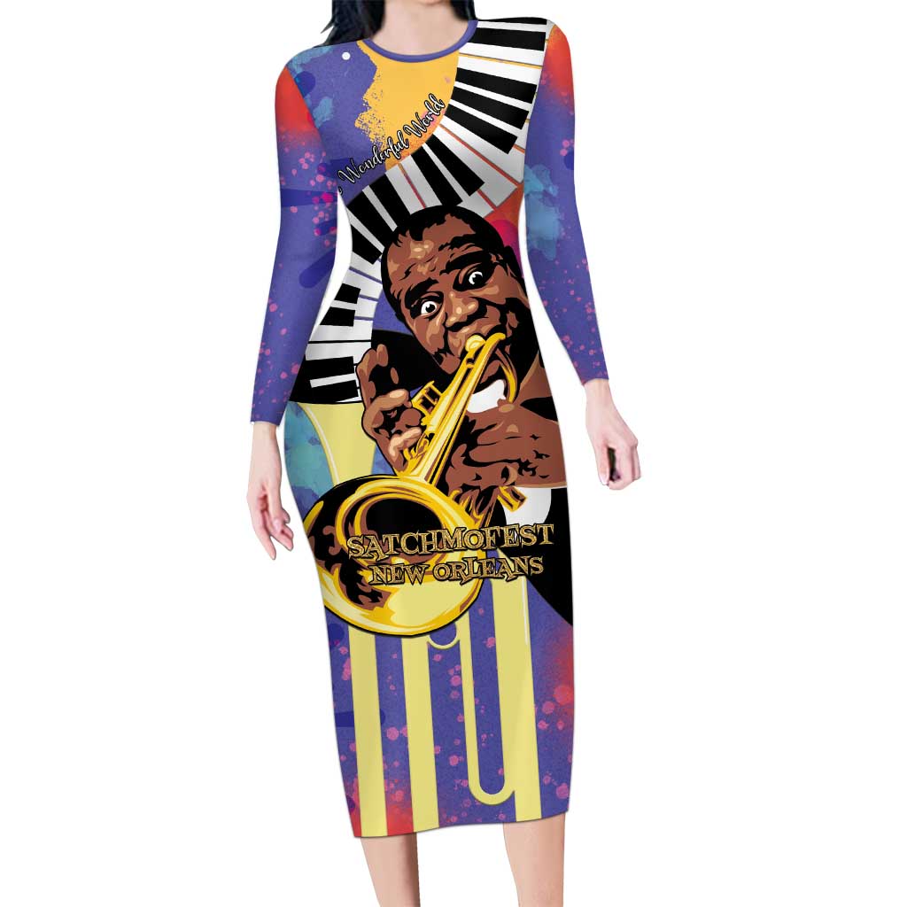 Satchmofest Long Sleeve Bodycon Dress King Of Jazz What a Wonderful World - Wonder Print Shop
