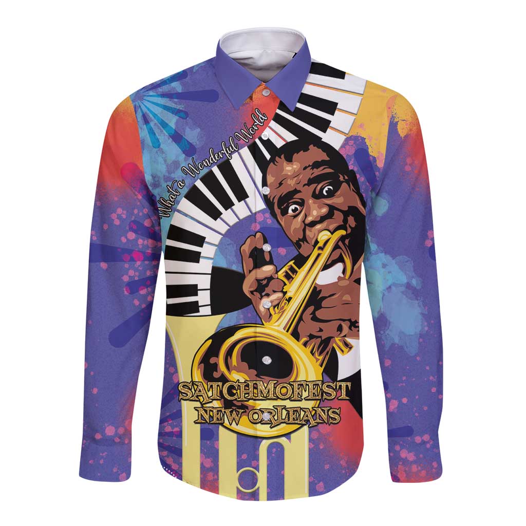 Satchmofest Long Sleeve Button Shirt King Of Jazz What a Wonderful World - Wonder Print Shop