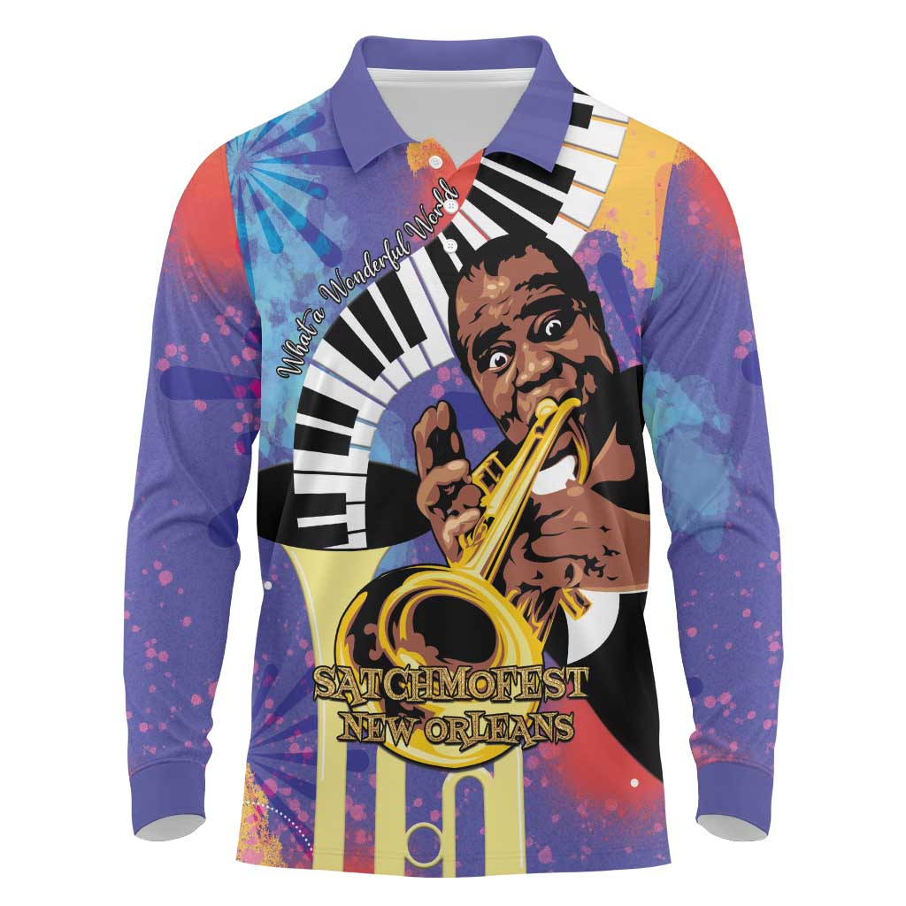 Satchmofest Long Sleeve Polo Shirt King Of Jazz What a Wonderful World - Wonder Print Shop