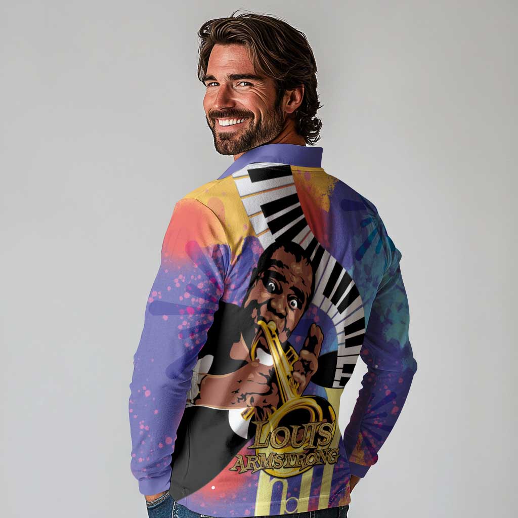 Satchmofest Long Sleeve Polo Shirt King Of Jazz What a Wonderful World - Wonder Print Shop