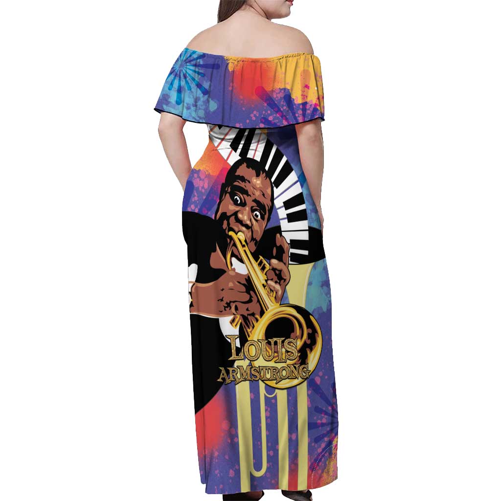 Satchmofest Off Shoulder Maxi Dress King Of Jazz What a Wonderful World - Wonder Print Shop