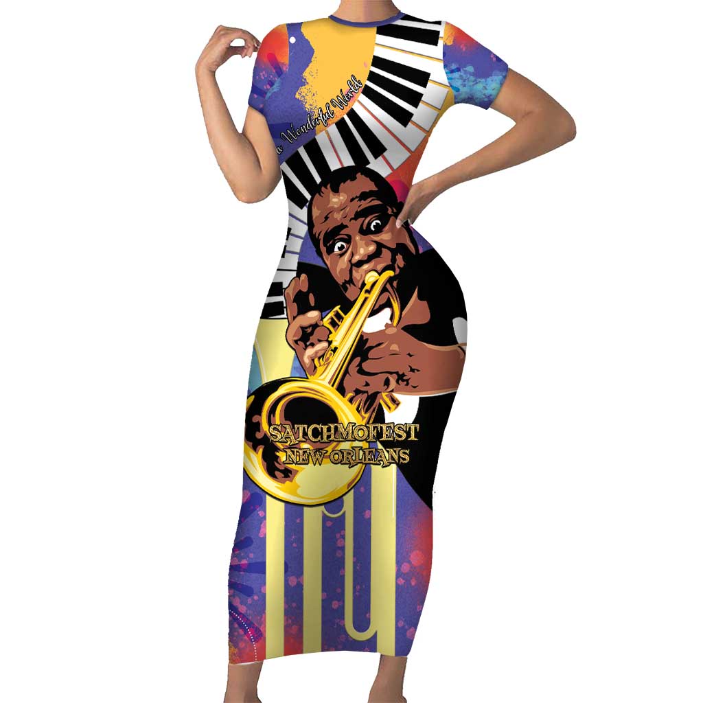 Satchmofest Short Sleeve Bodycon Dress King Of Jazz What a Wonderful World - Wonder Print Shop