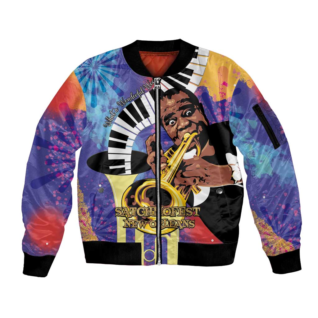 Satchmofest Sleeve Zip Bomber Jacket King Of Jazz What a Wonderful World - Wonder Print Shop