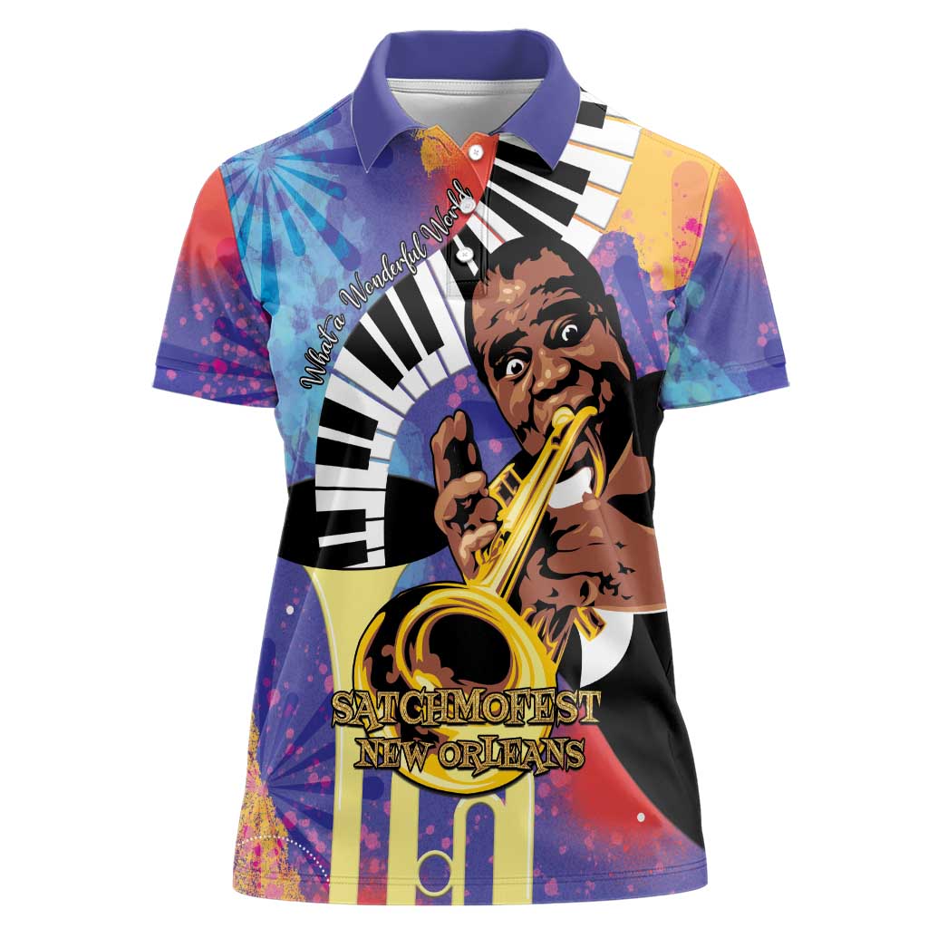 Satchmofest Women Polo Shirt King Of Jazz What a Wonderful World - Wonder Print Shop