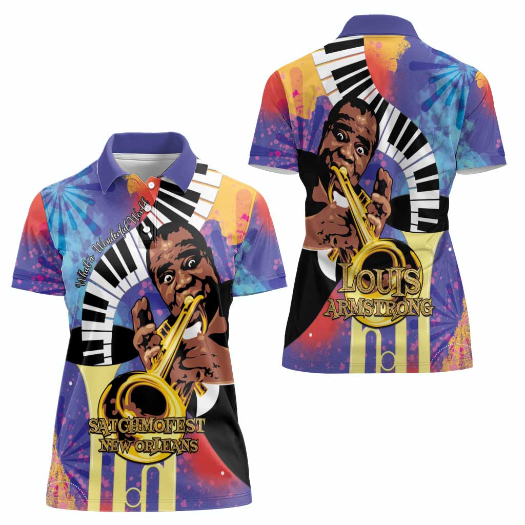 Satchmofest Women Polo Shirt King Of Jazz What a Wonderful World - Wonder Print Shop