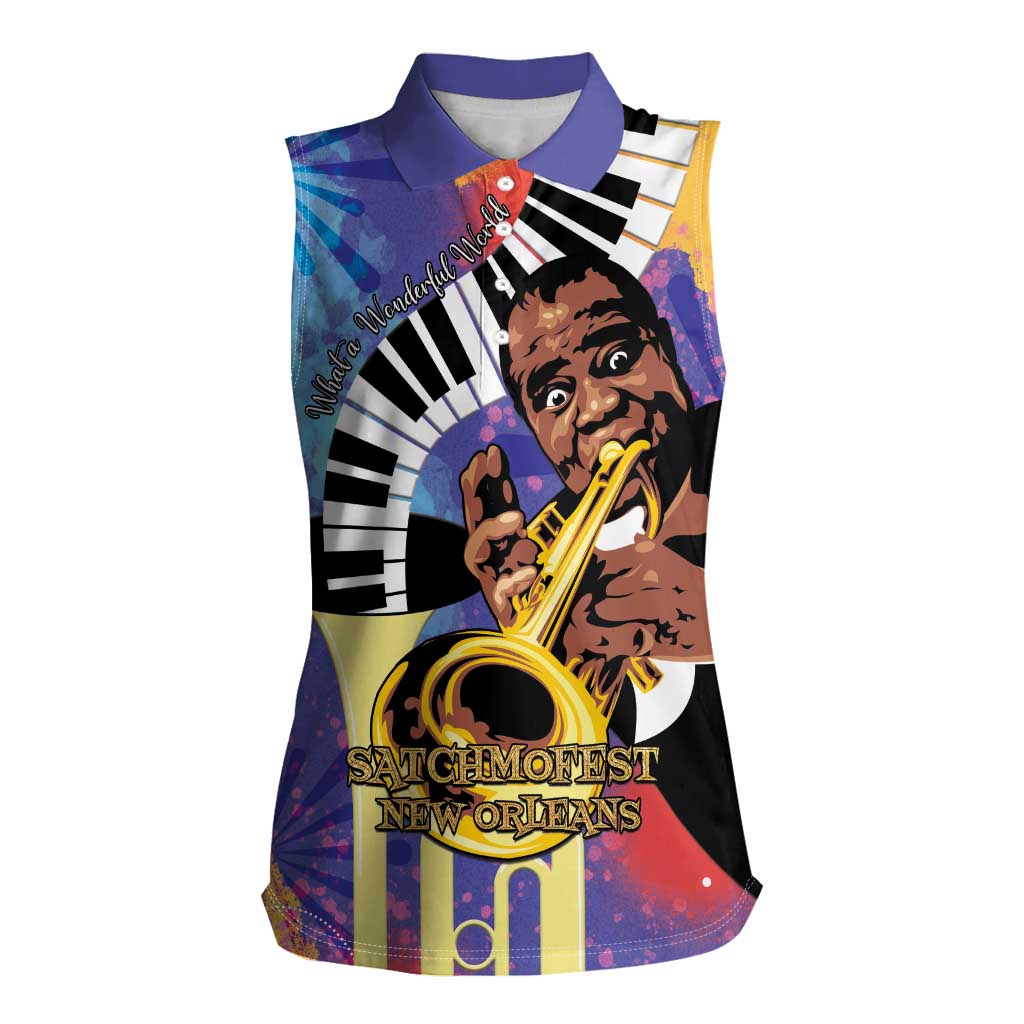 Satchmofest Women Sleeveless Polo Shirt King Of Jazz What a Wonderful World - Wonder Print Shop