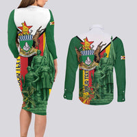 Personalized Zimbabwe Heroes' Day Couples Matching Long Sleeve Bodycon Dress and Long Sleeve Button Shirt Liberation War Memorial Monument - Wonder Print Shop