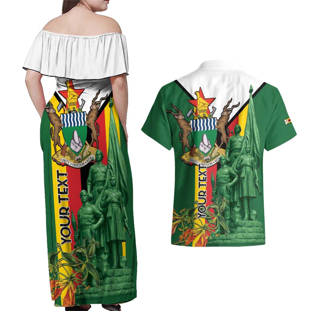 Personalized Zimbabwe Heroes' Day Couples Matching Off Shoulder Maxi Dress and Hawaiian Shirt Liberation War Memorial Monument - Wonder Print Shop