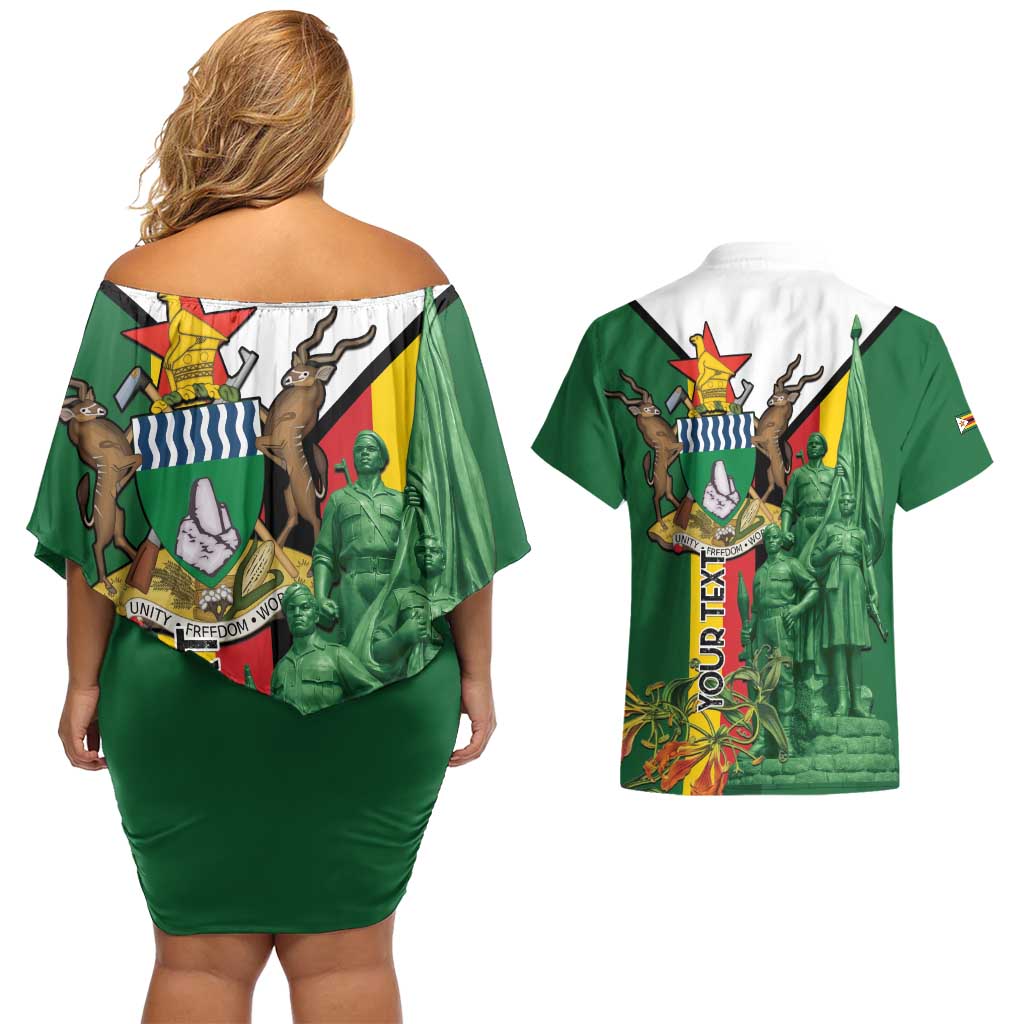 Personalized Zimbabwe Heroes' Day Couples Matching Off Shoulder Short Dress and Hawaiian Shirt Liberation War Memorial Monument - Wonder Print Shop