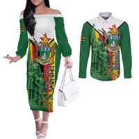 Personalized Zimbabwe Heroes' Day Couples Matching Off The Shoulder Long Sleeve Dress and Long Sleeve Button Shirt Liberation War Memorial Monument - Wonder Print Shop