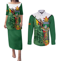 Personalized Zimbabwe Heroes' Day Couples Matching Puletasi and Long Sleeve Button Shirt Liberation War Memorial Monument - Wonder Print Shop