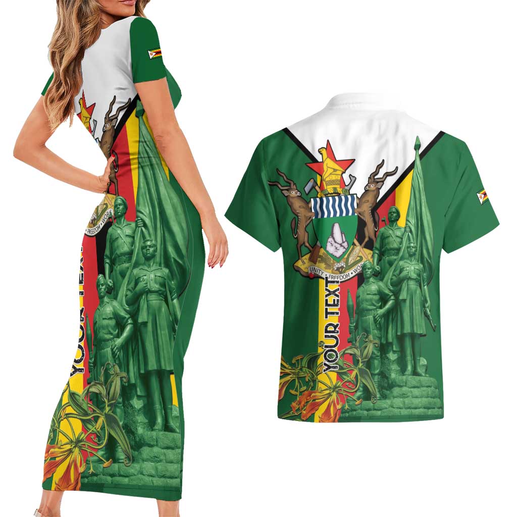 Personalized Zimbabwe Heroes' Day Couples Matching Short Sleeve Bodycon Dress and Hawaiian Shirt Liberation War Memorial Monument - Wonder Print Shop