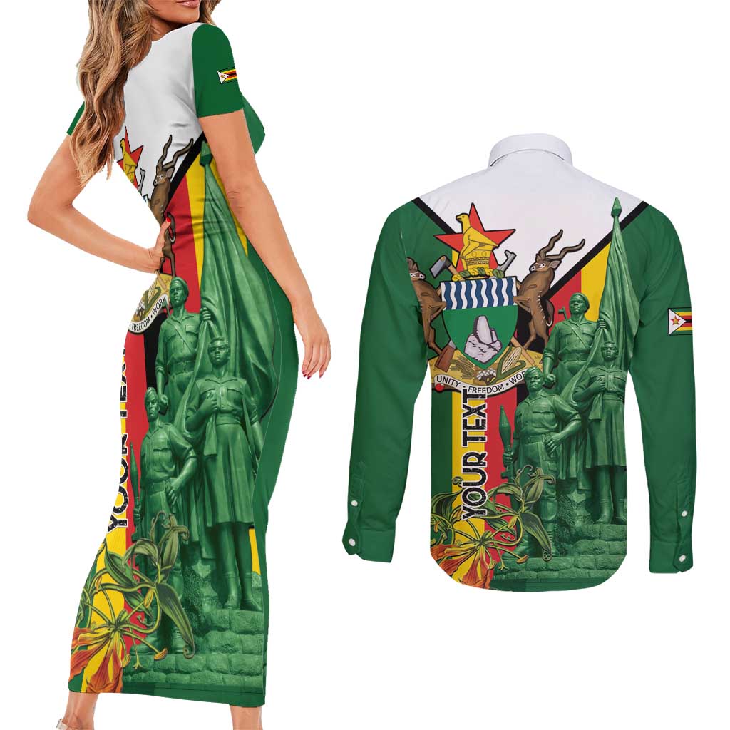 Personalized Zimbabwe Heroes' Day Couples Matching Short Sleeve Bodycon Dress and Long Sleeve Button Shirt Liberation War Memorial Monument - Wonder Print Shop