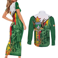 Personalized Zimbabwe Heroes' Day Couples Matching Short Sleeve Bodycon Dress and Long Sleeve Button Shirt Liberation War Memorial Monument - Wonder Print Shop