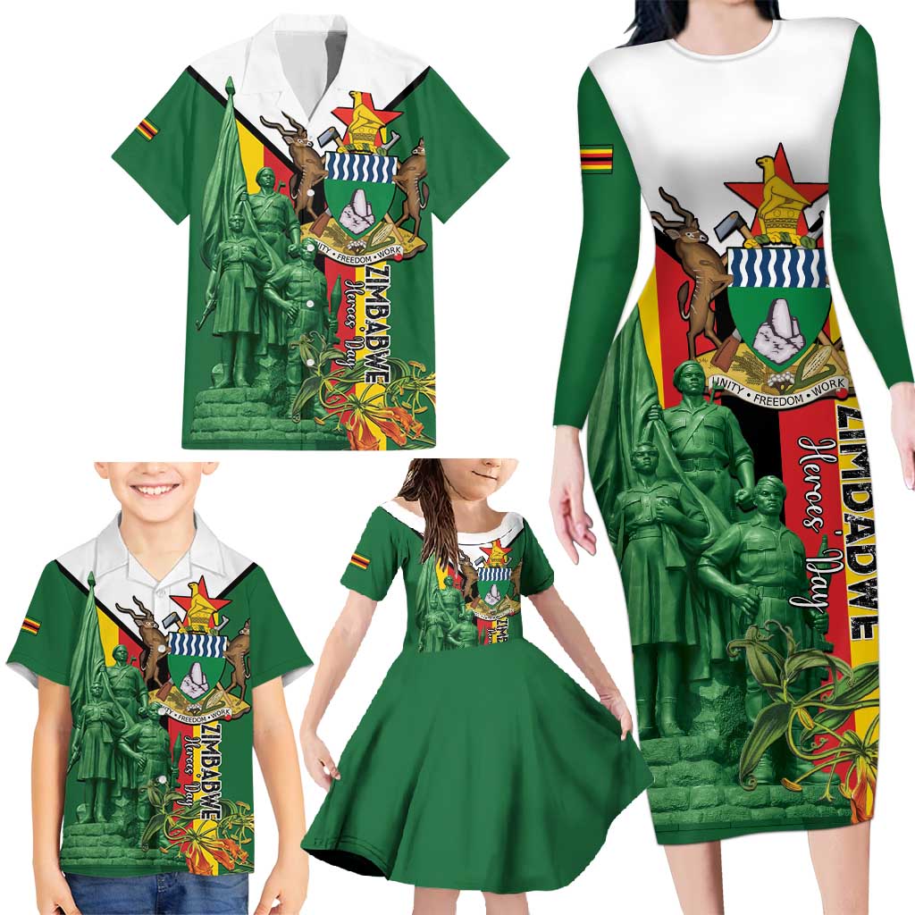 Personalized Zimbabwe Heroes' Day Family Matching Long Sleeve Bodycon Dress and Hawaiian Shirt Liberation War Memorial Monument - Wonder Print Shop