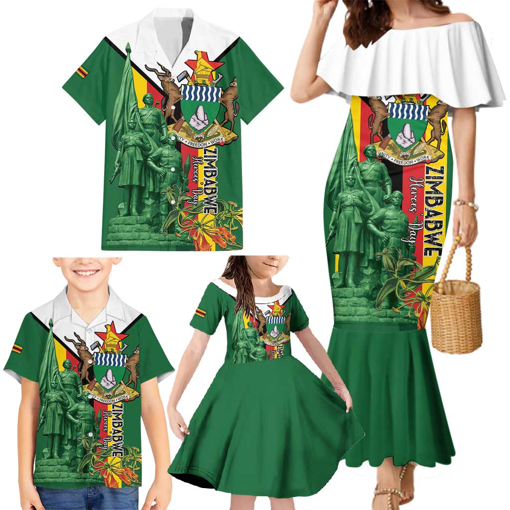 Personalized Zimbabwe Heroes' Day Family Matching Mermaid Dress and Hawaiian Shirt Liberation War Memorial Monument - Wonder Print Shop