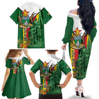 Personalized Zimbabwe Heroes' Day Family Matching Off The Shoulder Long Sleeve Dress and Hawaiian Shirt Liberation War Memorial Monument - Wonder Print Shop
