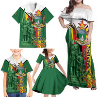 Personalized Zimbabwe Heroes' Day Family Matching Off Shoulder Maxi Dress and Hawaiian Shirt Liberation War Memorial Monument - Wonder Print Shop