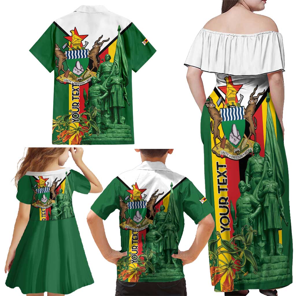 Personalized Zimbabwe Heroes' Day Family Matching Off Shoulder Maxi Dress and Hawaiian Shirt Liberation War Memorial Monument - Wonder Print Shop