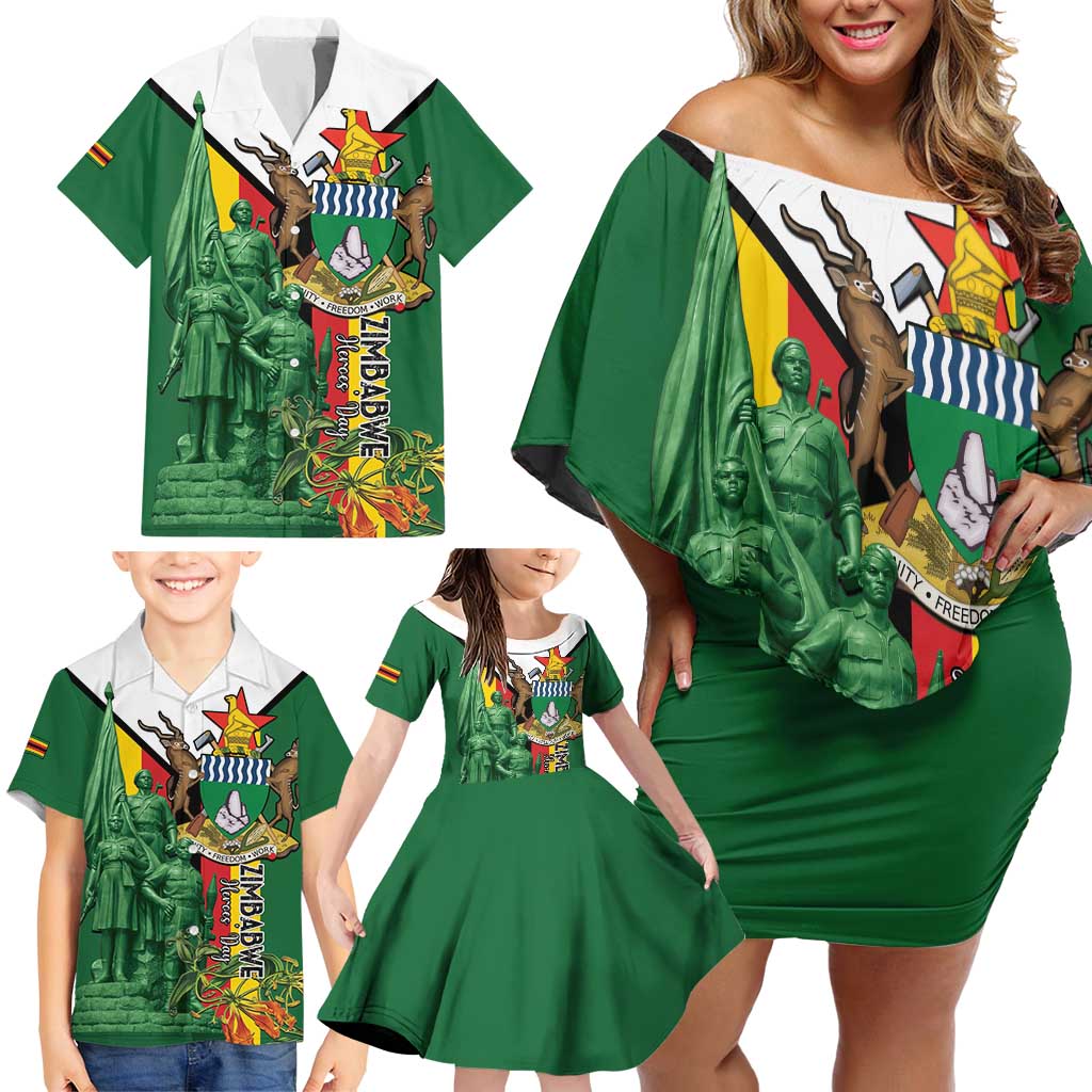 Personalized Zimbabwe Heroes' Day Family Matching Off Shoulder Short Dress and Hawaiian Shirt Liberation War Memorial Monument - Wonder Print Shop