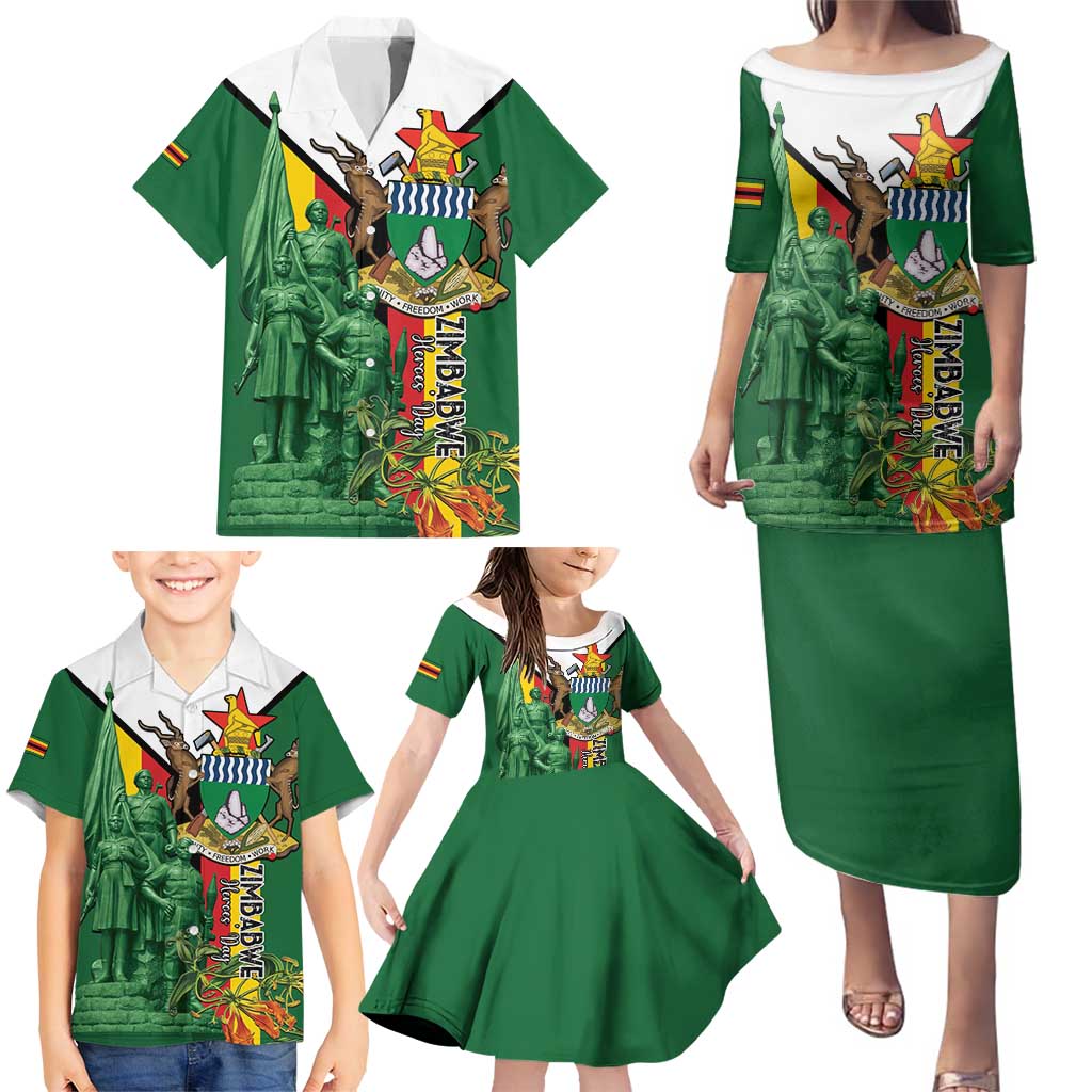 Personalized Zimbabwe Heroes' Day Family Matching Puletasi and Hawaiian Shirt Liberation War Memorial Monument - Wonder Print Shop