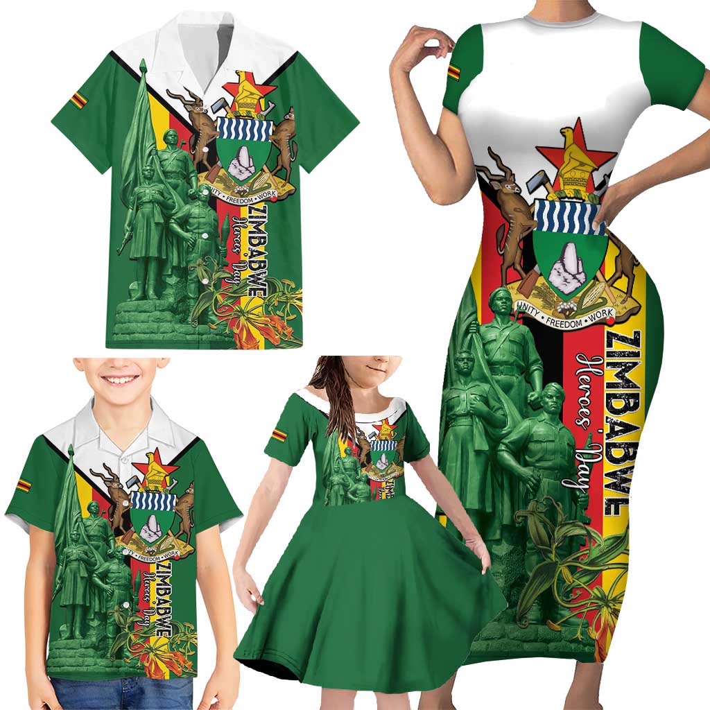 Personalized Zimbabwe Heroes' Day Family Matching Short Sleeve Bodycon Dress and Hawaiian Shirt Liberation War Memorial Monument - Wonder Print Shop