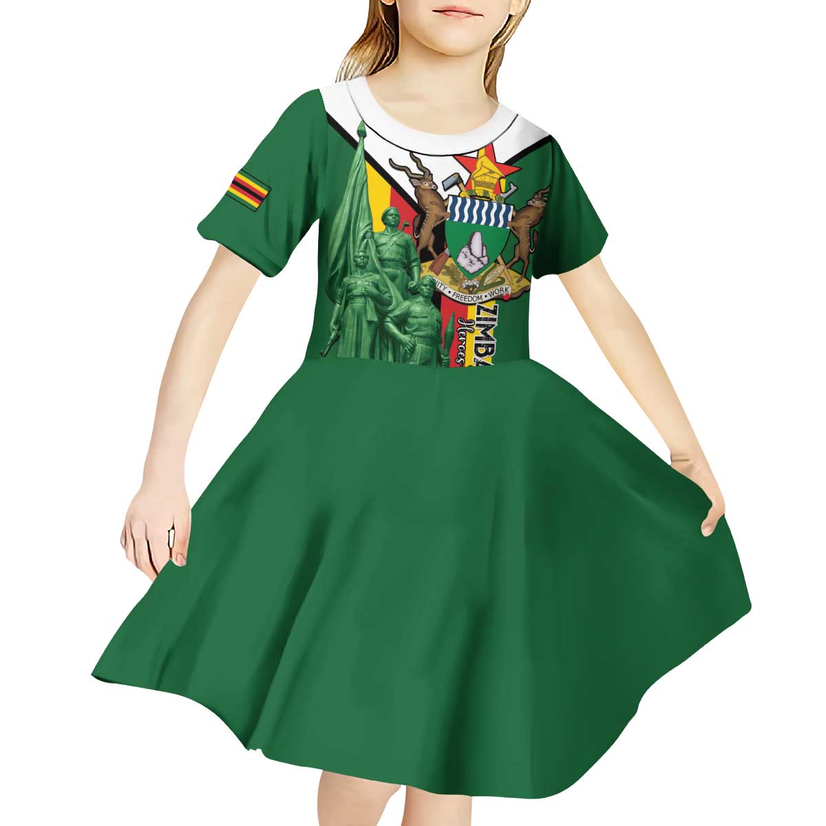 Personalized Zimbabwe Heroes' Day Kid Short Sleeve Dress Liberation War Memorial Monument - Wonder Print Shop