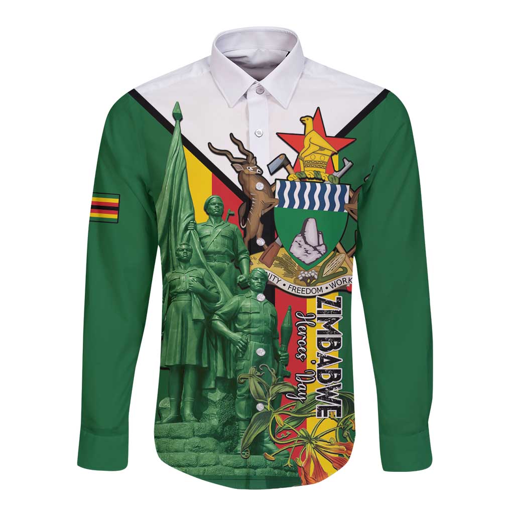 Personalized Zimbabwe Heroes' Day Long Sleeve Button Shirt Liberation War Memorial Monument - Wonder Print Shop