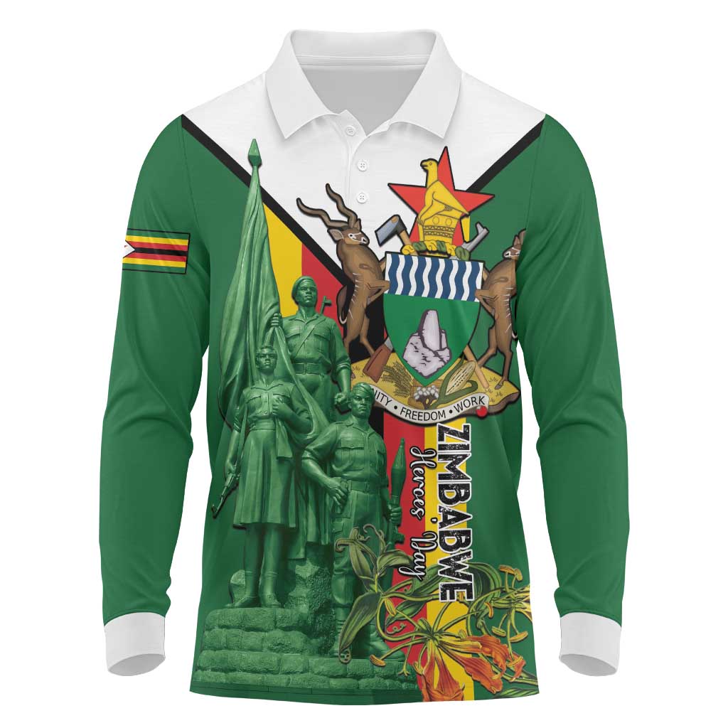 Personalized Zimbabwe Heroes' Day Long Sleeve Polo Shirt Liberation War Memorial Monument - Wonder Print Shop