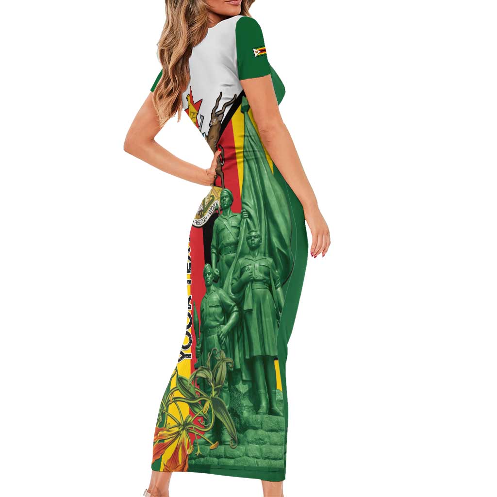 Personalized Zimbabwe Heroes' Day Short Sleeve Bodycon Dress Liberation War Memorial Monument - Wonder Print Shop