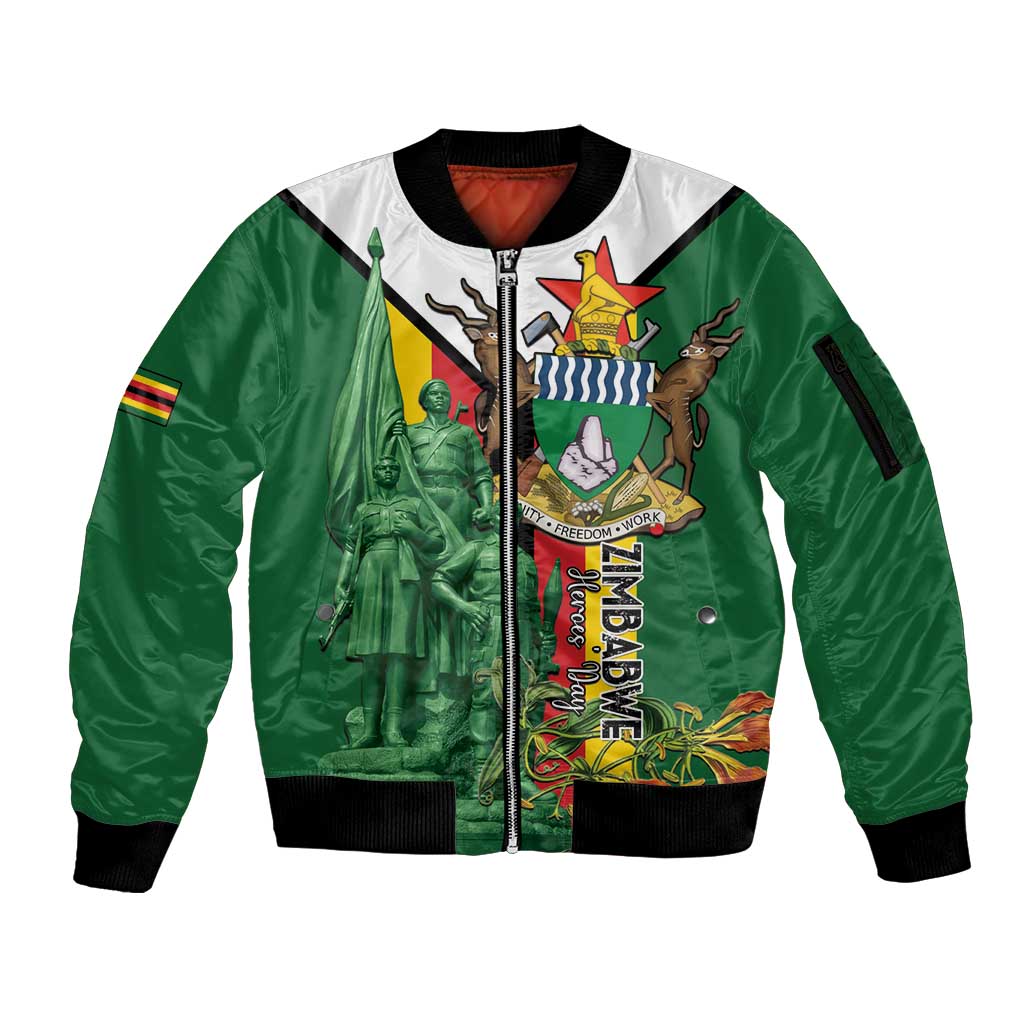 Personalized Zimbabwe Heroes' Day Sleeve Zip Bomber Jacket Liberation War Memorial Monument - Wonder Print Shop