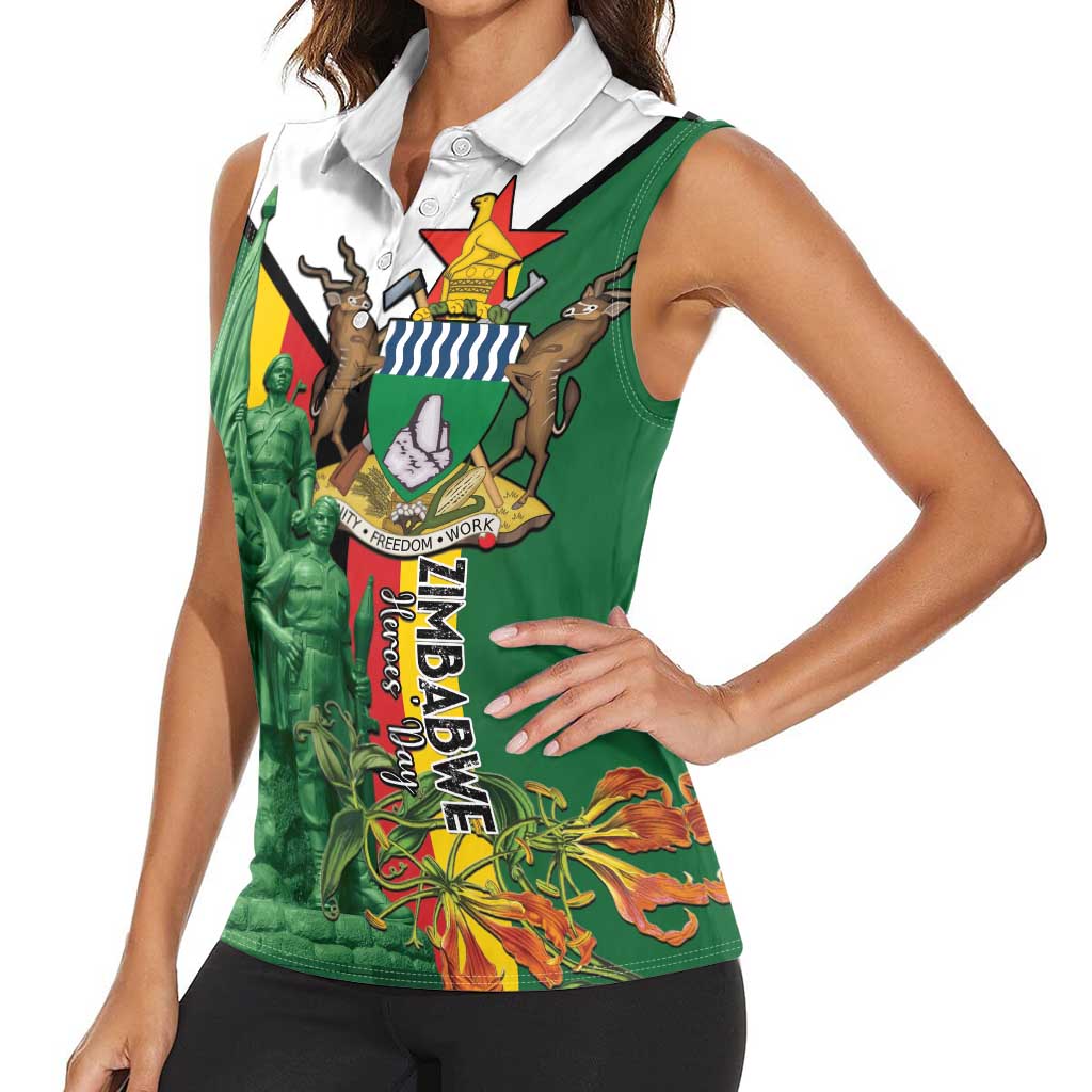 Personalized Zimbabwe Heroes' Day Women Sleeveless Polo Shirt Liberation War Memorial Monument - Wonder Print Shop