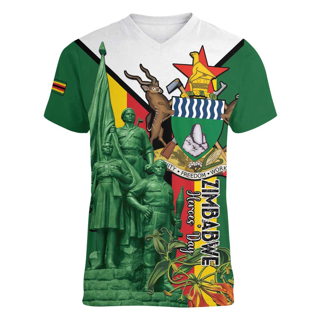 Personalized Zimbabwe Heroes' Day Women V-Neck T-Shirt Liberation War Memorial Monument - Wonder Print Shop