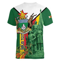 Personalized Zimbabwe Heroes' Day Women V-Neck T-Shirt Liberation War Memorial Monument - Wonder Print Shop
