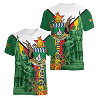 Personalized Zimbabwe Heroes' Day Women V-Neck T-Shirt Liberation War Memorial Monument - Wonder Print Shop
