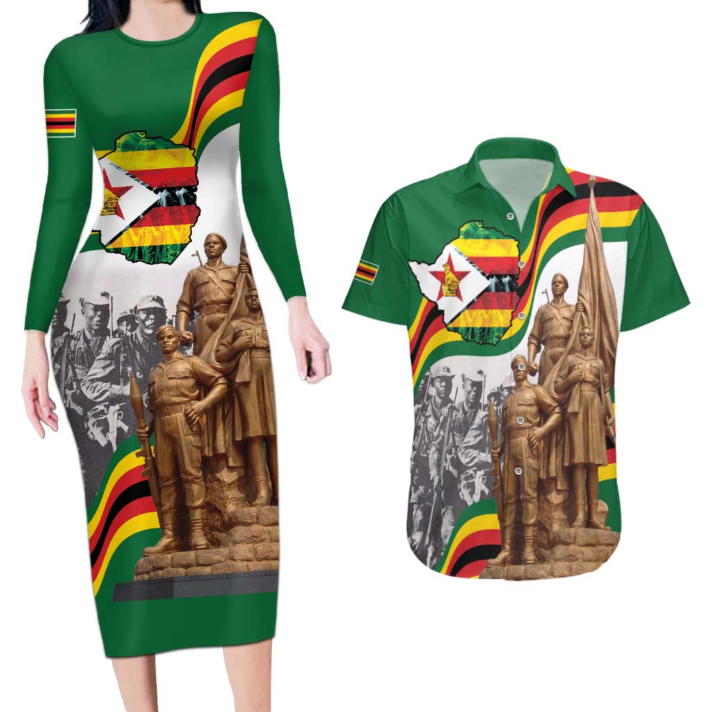Happy Heroes Day Zimbabwe Couples Matching Long Sleeve Bodycon Dress and Hawaiian Shirt Lest We Forget - Wonder Print Shop