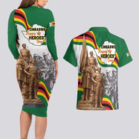 Happy Heroes Day Zimbabwe Couples Matching Long Sleeve Bodycon Dress and Hawaiian Shirt Lest We Forget - Wonder Print Shop